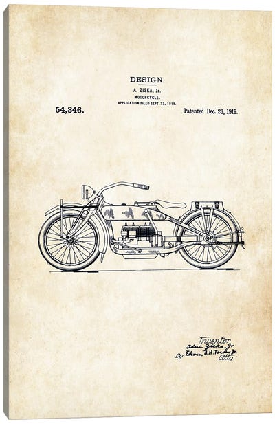 Harley Davidson Motorcycle (1919) Canvas Art Print - Patent77