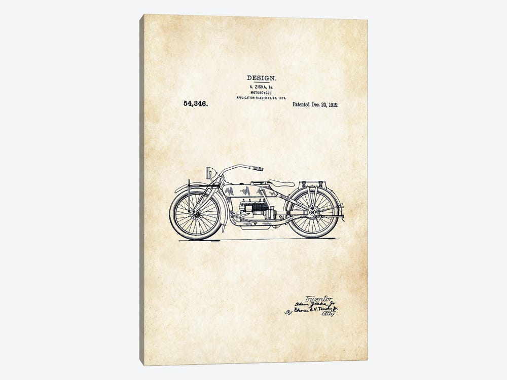 Harley Davidson Motorcycle (1919) by Patent77 1-piece Canvas Wall Art