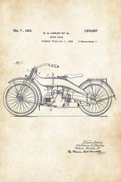 Motorcycle Blueprints: Harley Davidson Motorcycle (1924) by Patent77
