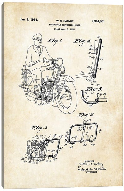 Harley Davidson Motorcycle (1934) Canvas Art Print - Motorcycle Blueprints