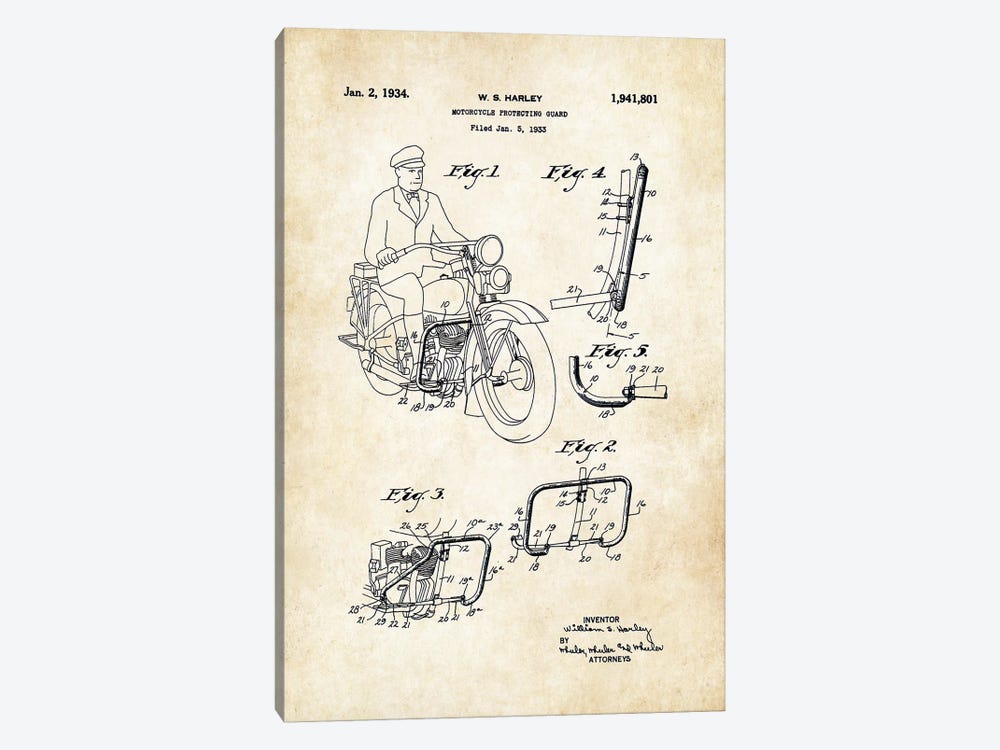 Harley Davidson Motorcycle (1934) by Patent77 1-piece Canvas Art
