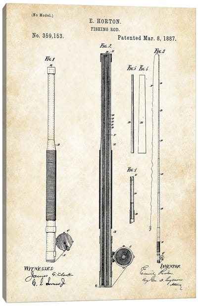Antique Fishing Rod Canvas Art Print - Patent77