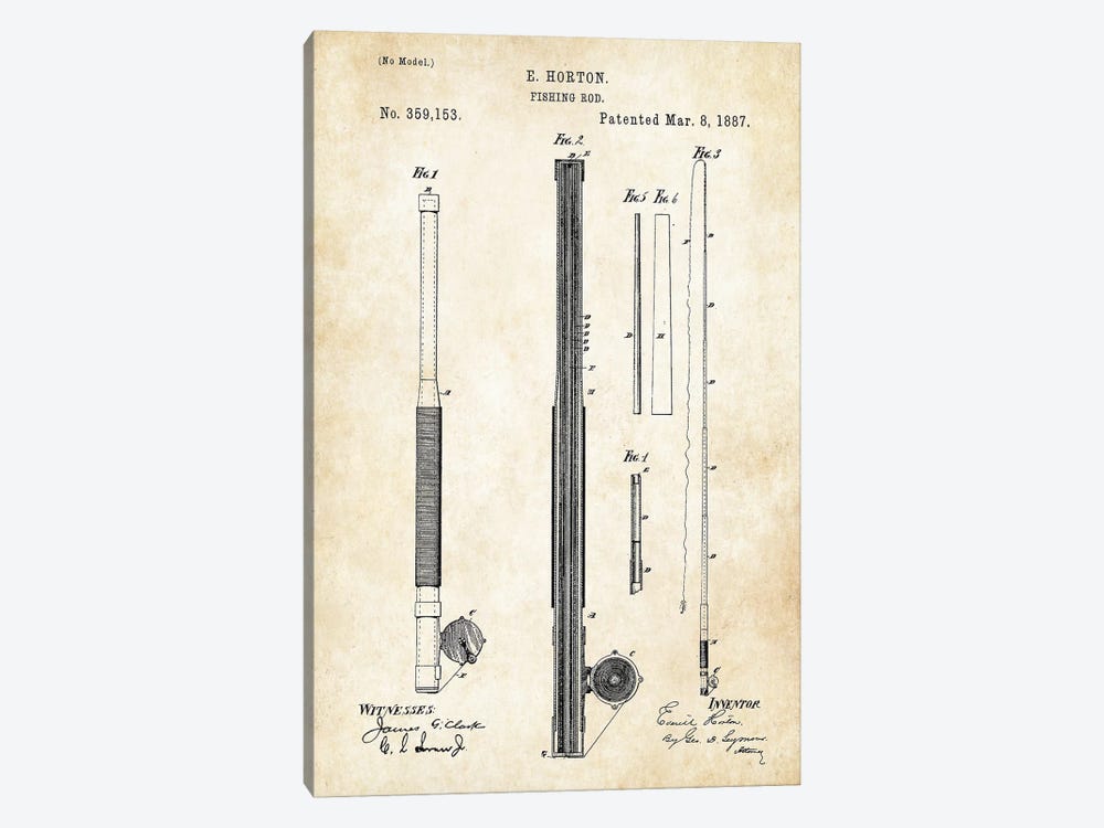 Antique Fishing Rod by Patent77 1-piece Canvas Art Print