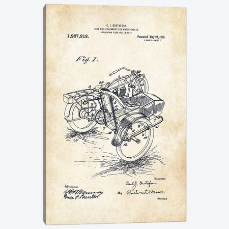 Harley Davidson Motorcycle Sidecar (1918) Canvas Print #PTN140} by Patent77 Canvas Art