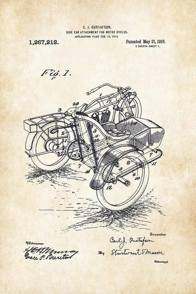 Motorcycle Blueprints: Harley Davidson Motorcycle Sidecar (1918) by Patent77
