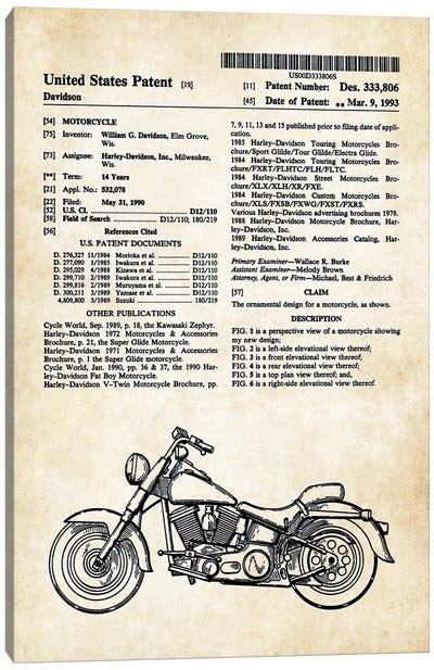 Harley Davidson Superglide Motorcycle Canvas Art Print - Motorcycle Blueprints