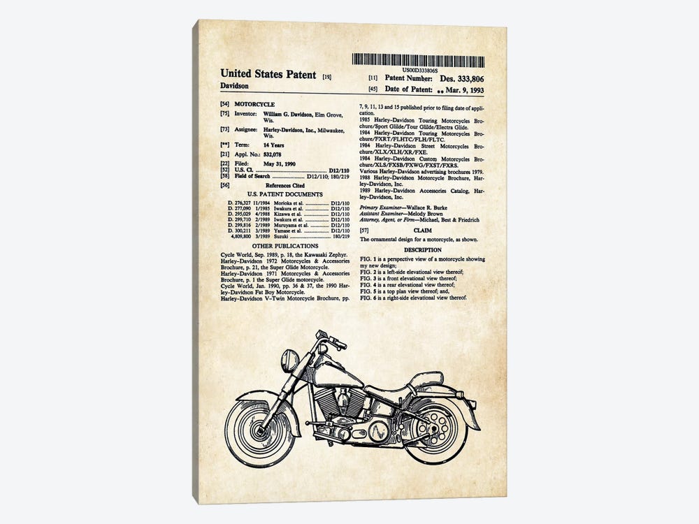Harley Davidson Superglide Motorcycle by Patent77 1-piece Art Print