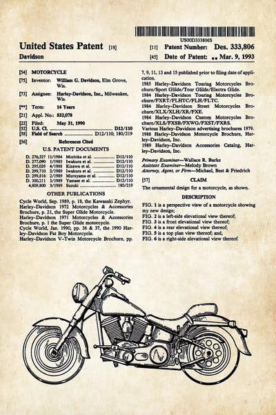 Motorcycle Blueprints: Harley Davidson Superglide Motorcycle by Patent77
