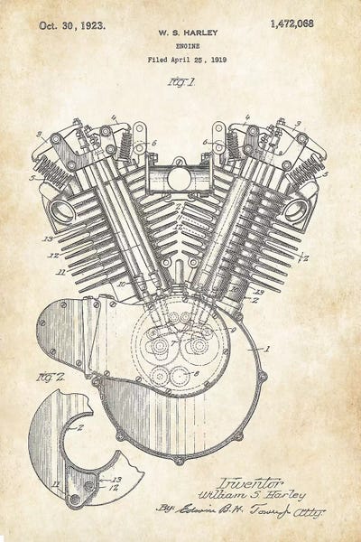 Motorcycles: Harley Davidson V Twin Engine by Patent77