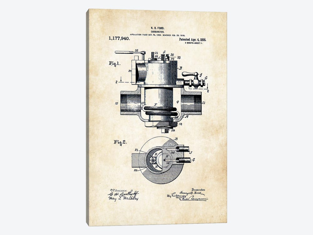 Henry Ford Carbureter by Patent77 1-piece Canvas Art Print