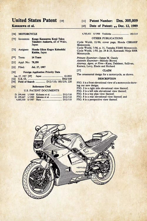 Honda Motorcycle by Patent77 wall art