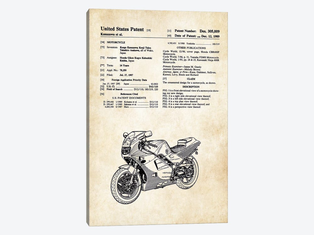 Honda Motorcycle by Patent77 1-piece Canvas Wall Art