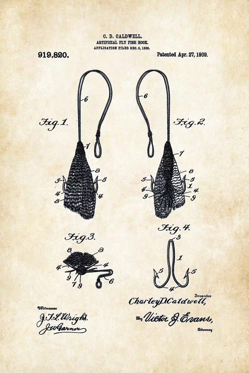 Antique Fly Fishing Hook by Patent77 wall art