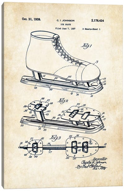 Ice Skates Canvas Art Print - Patent77