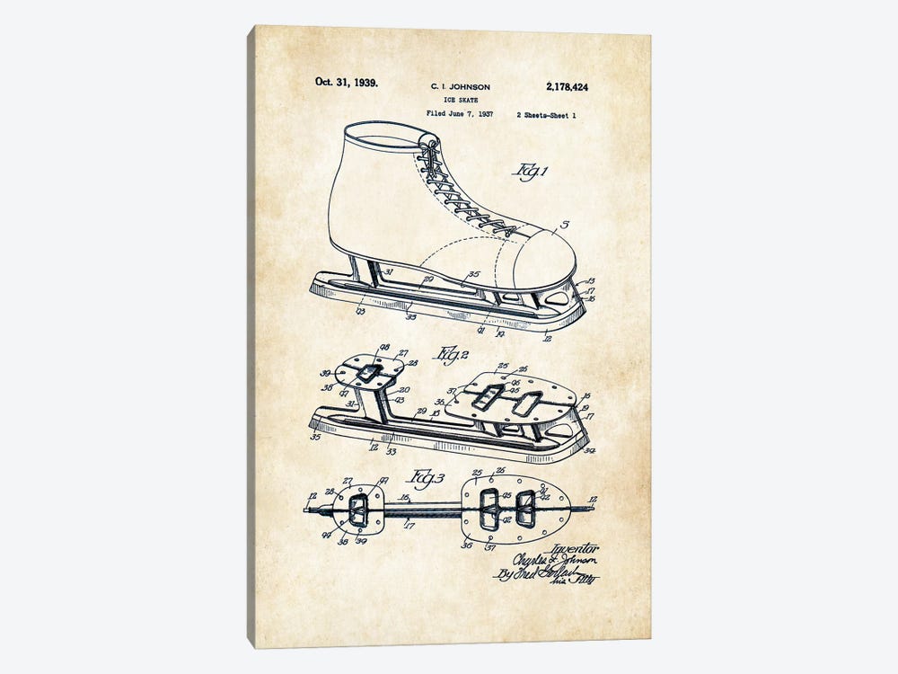 Ice Skates by Patent77 1-piece Canvas Artwork