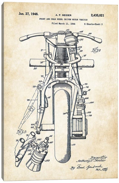 Indian Motorcycle (1948) Canvas Art Print - Motorcycle Blueprints