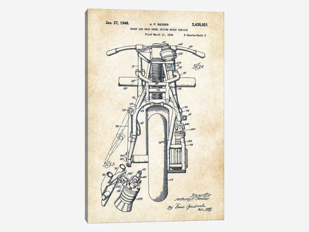 Indian Motorcycle (1948) by Patent77 1-piece Canvas Print