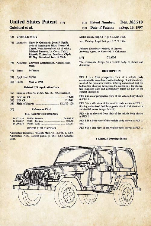 Jeep Wrangler by Patent77 wall art