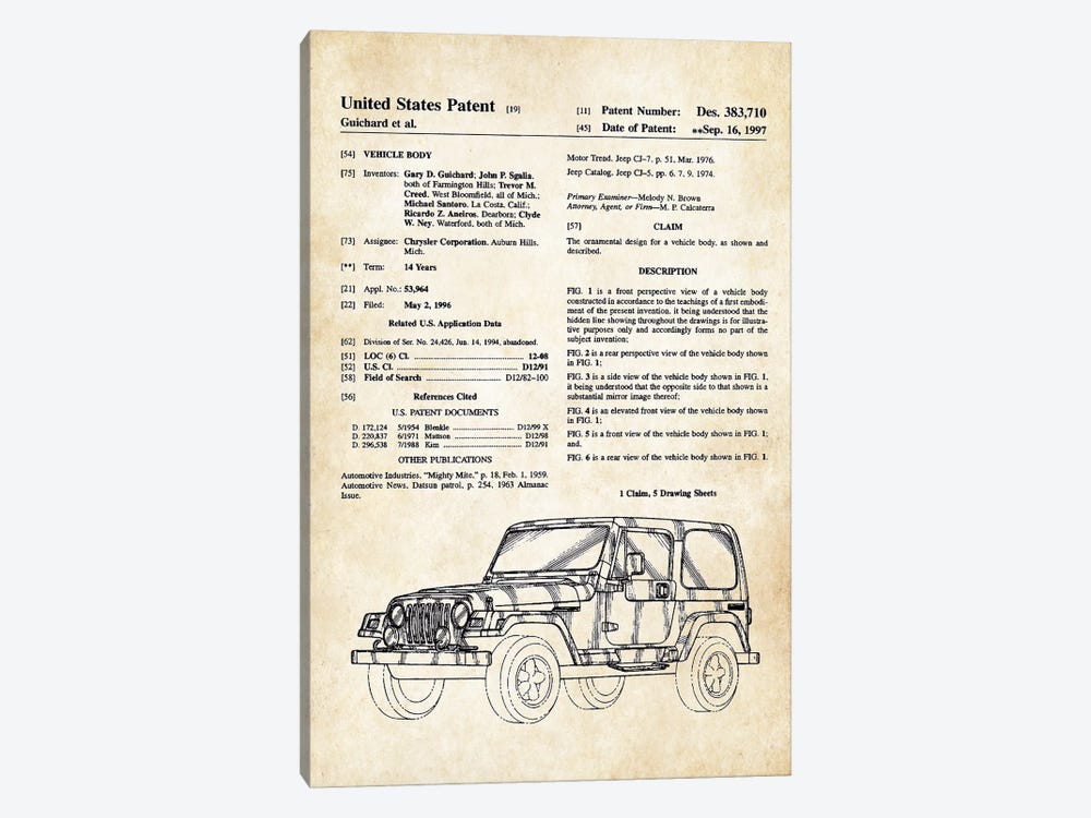 Jeep Wrangler by Patent77 1-piece Canvas Art