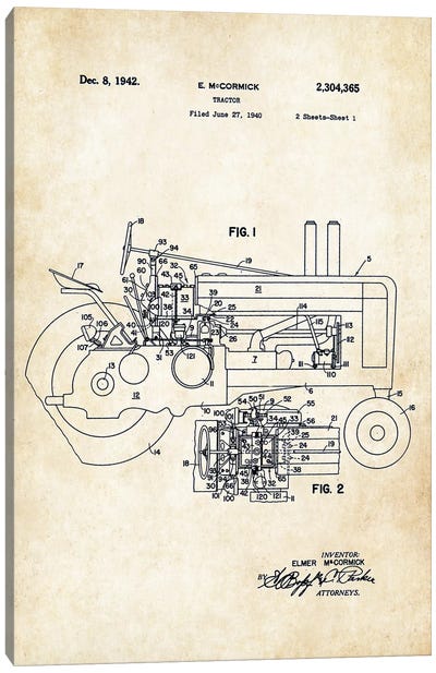 John Deere Tractor Canvas Art Print - Patent77