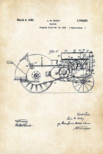 John Deere Tractor (1930) by Patent77 metal wall art