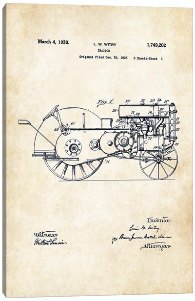 John Deere Tractor (1930) Canvas Art Print - Patent77