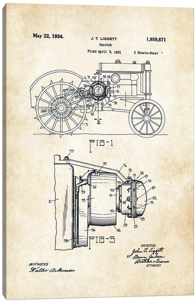 John Deere Tractor (1934) Canvas Art Print - Engineering & Machinery Blueprints