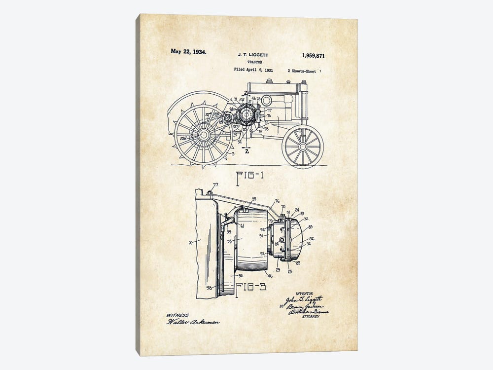John Deere Tractor (1934) by Patent77 1-piece Canvas Wall Art