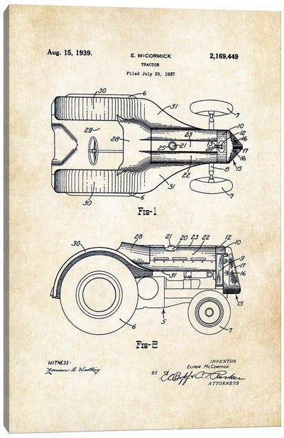 John Deere Tractor (1939) Canvas Art Print - Engineering & Machinery Blueprints