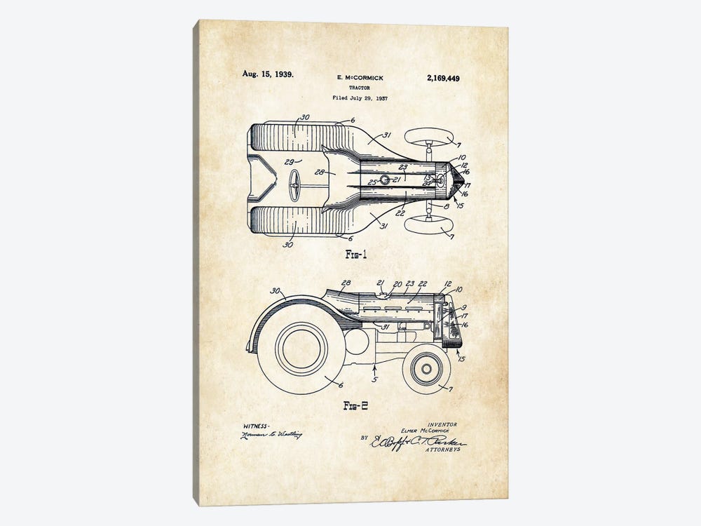 John Deere Tractor (1939) by Patent77 1-piece Art Print