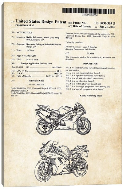Kawasaki Ninja Motorcycle Canvas Art Print - Motorcycle Blueprints