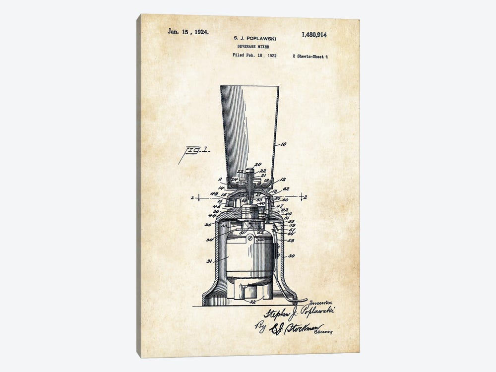 Kitchen Blender (1924) by Patent77 1-piece Canvas Art Print