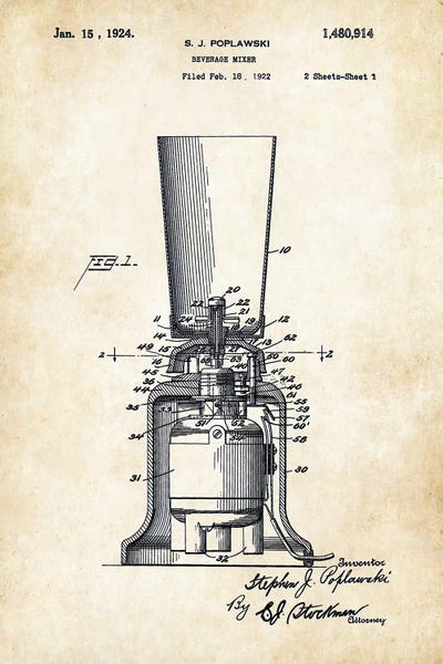 Household Goods Blueprints: Kitchen Blender (1924) by Patent77