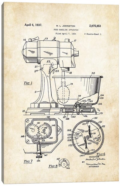 Kitchen Mixer Canvas Art Print - Patent77
