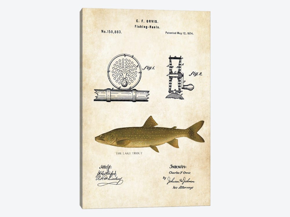 Lake Trout Fishing Lure by Patent77 1-piece Canvas Art Print