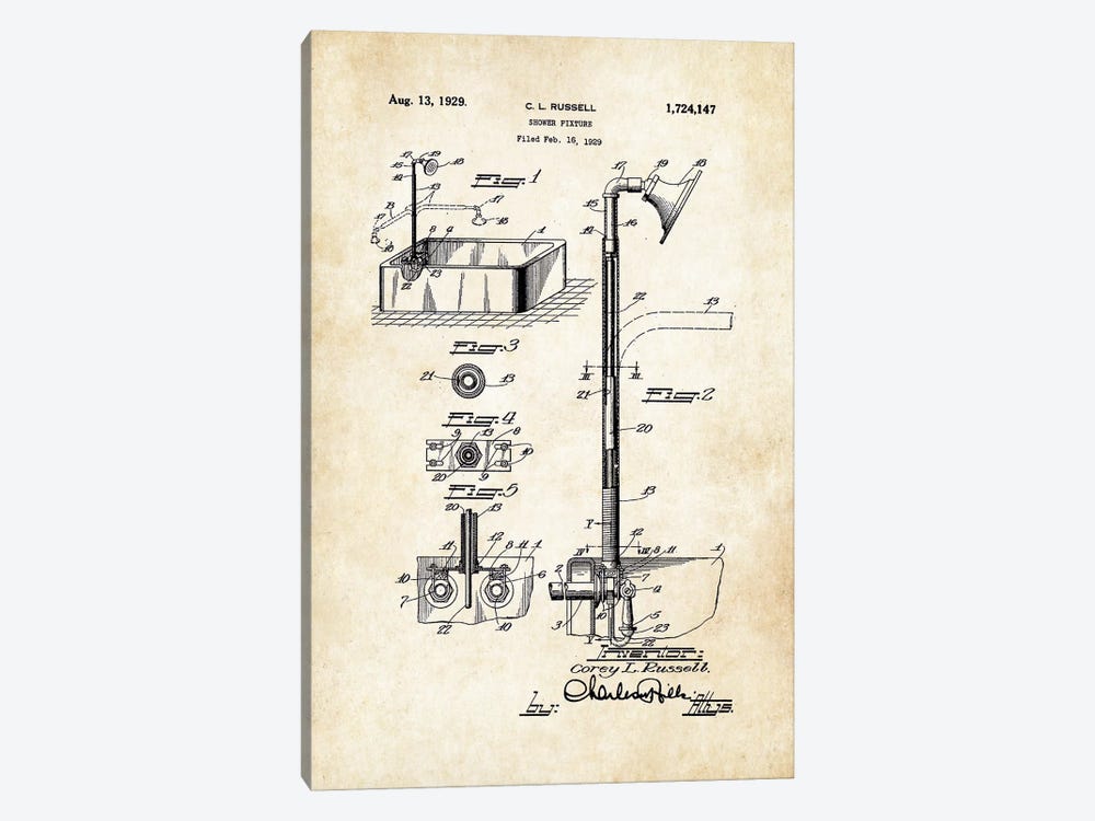 Antique Shower by Patent77 1-piece Canvas Artwork