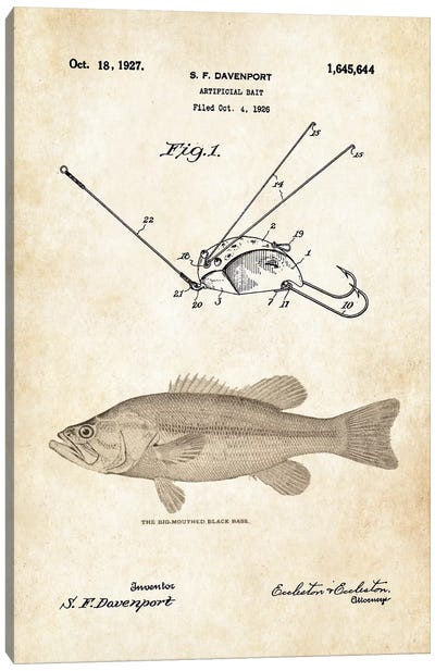 Largemouth Bass Fishing Lure Canvas Art Print - Sports Blueprints