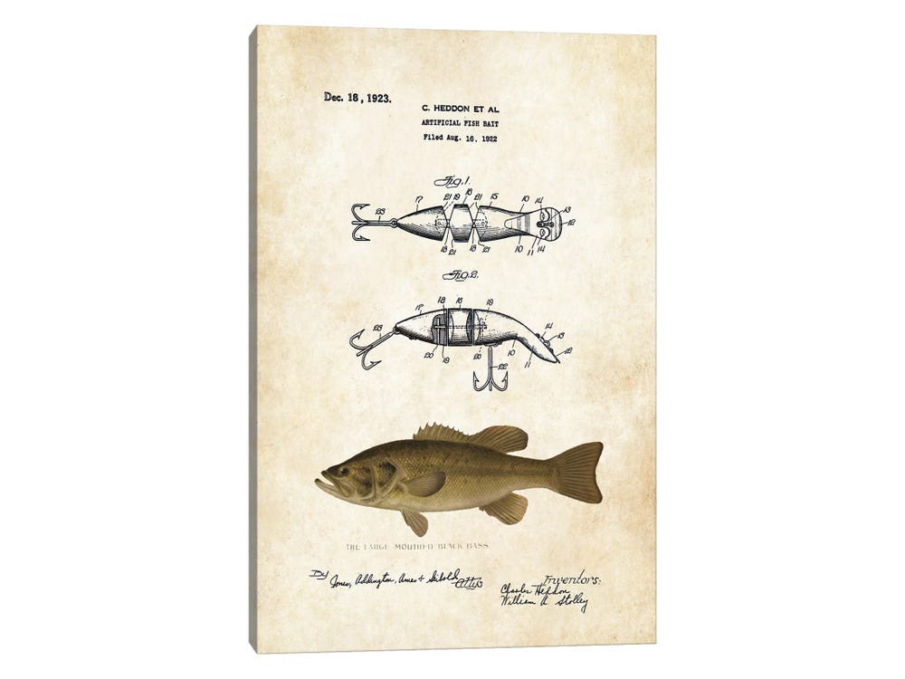 Largemouth Bass Fishing Lure Canvas Wall Art by Patent77