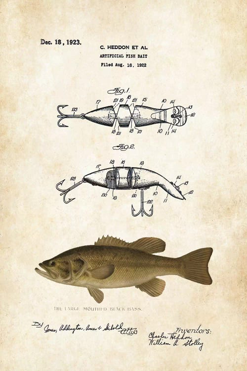 Largemouth Bass Fishing Lure Canvas Wall Art by Patent77