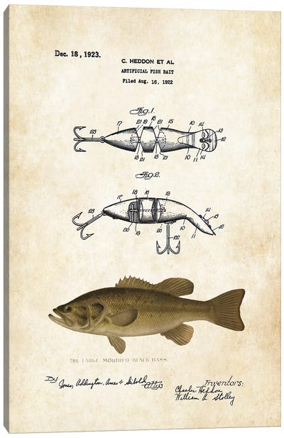 Largemouth Bass Fishing Lure Canvas Art Print - Patent77