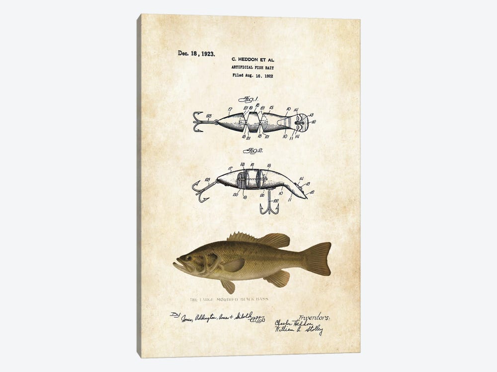 Largemouth Bass Fishing Lure by Patent77 1-piece Canvas Artwork
