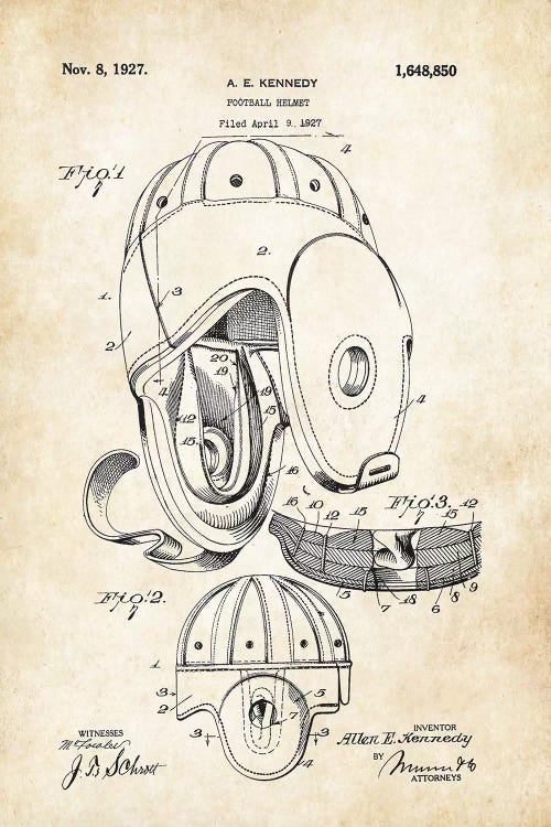 Leather Football Helmet by Patent77 wall art