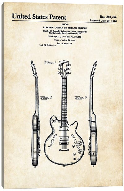 Les Paul Guitar (ES-335) Canvas Art Print - Patent77