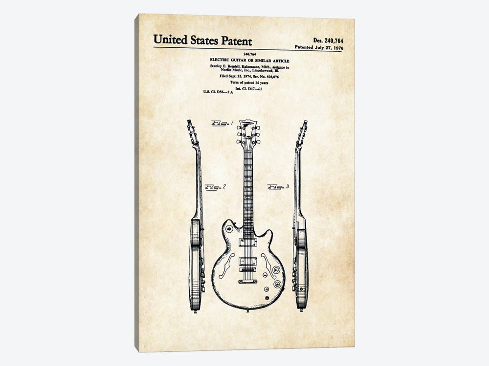 Les Paul Guitar (ES-335) by Patent77 1-piece Canvas Art
