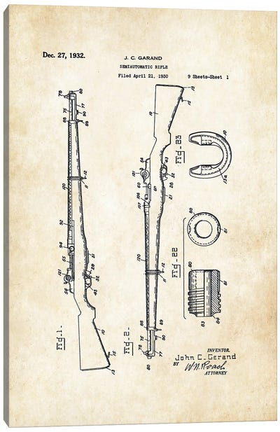 M1 Garand Rifle Canvas Art Print - Patent77