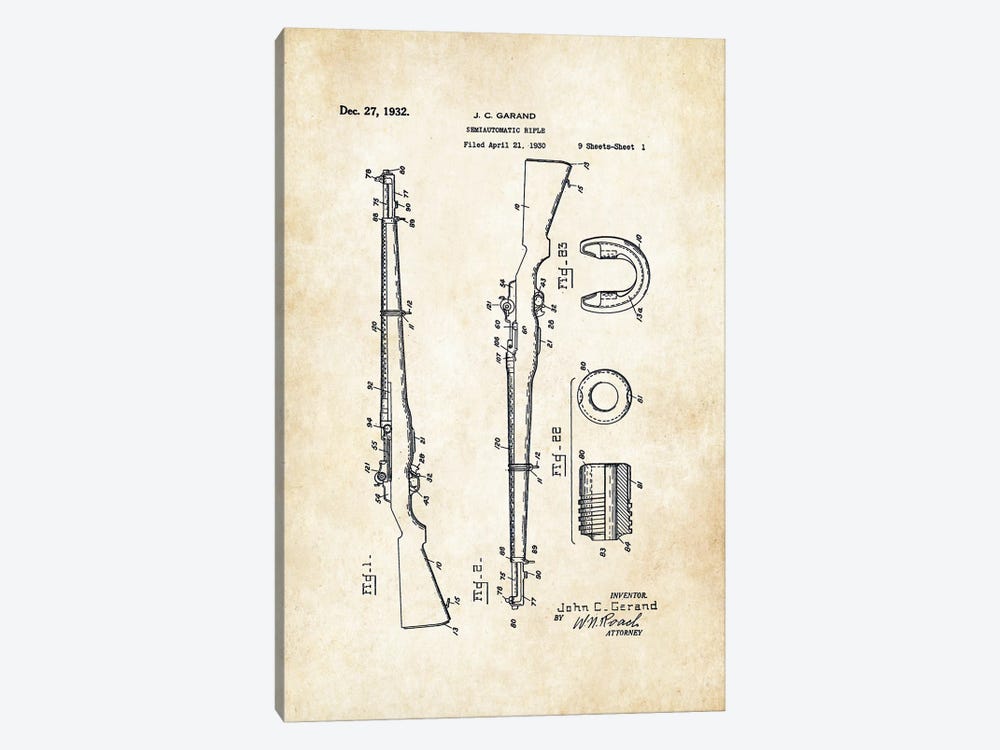 M1 Garand Rifle by Patent77 1-piece Canvas Art