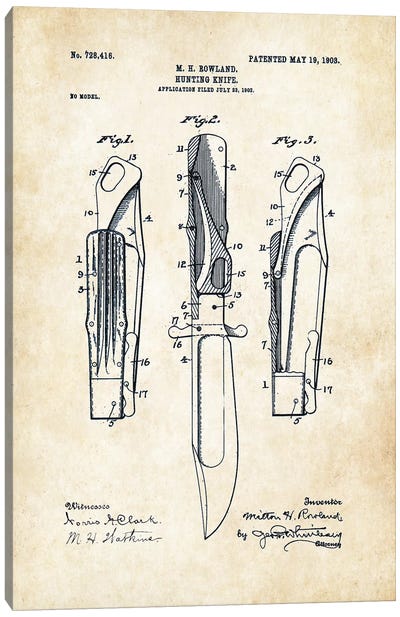 Marble's Safety Folding Knife Canvas Art Print - Weapon Blueprints