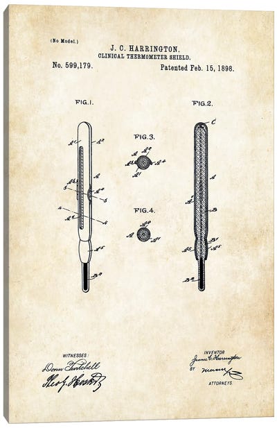 Medical Thermometer (1898) Canvas Art Print - Medical & Dental Blueprints