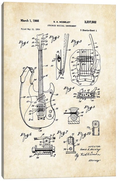 Mosrite Mark 1 Guitar Canvas Art Print - Patent77