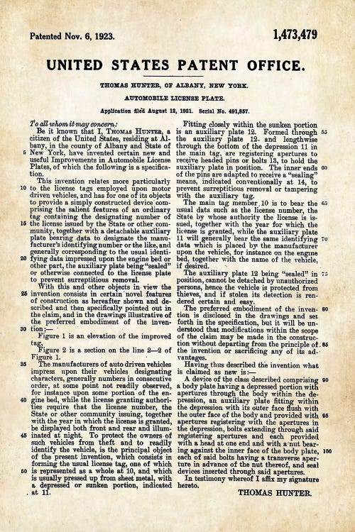 New York Licence Plate (307) by Patent77 wall art